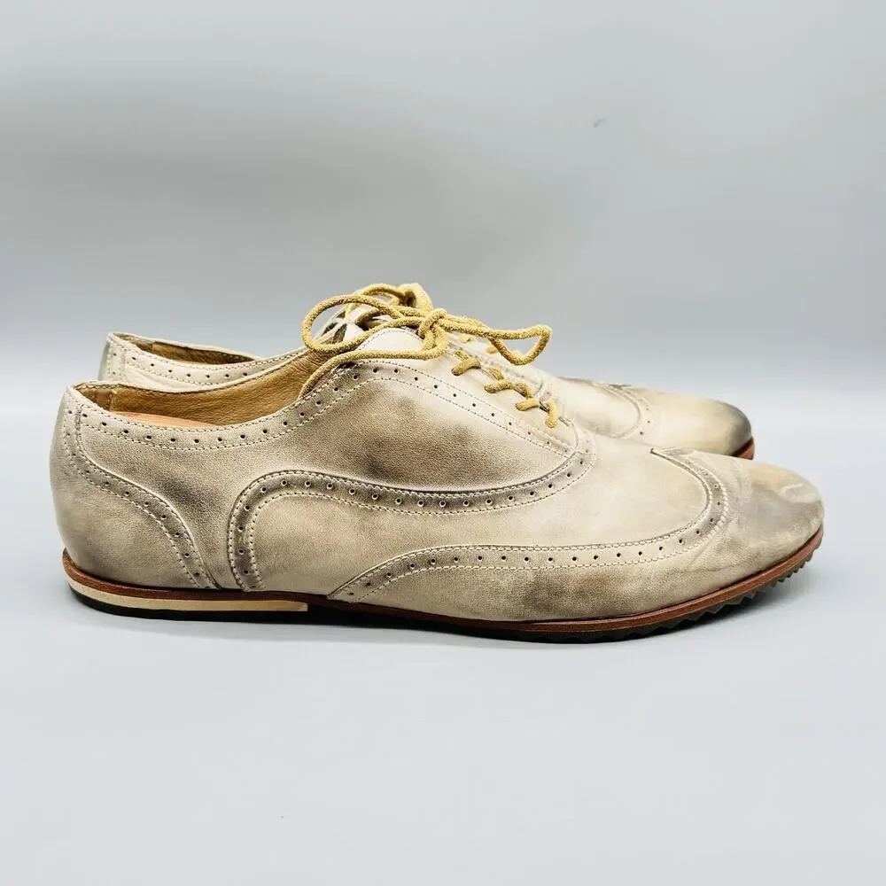 Sorel Shoes Mens 12.5 Beige Leather Wingtip Oxford Brogue Lace Up Casual Sneaker